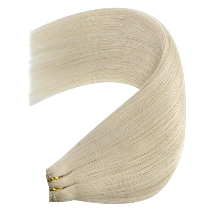 YoungSee 100G Weft Hair Extensions Platinum Blonde Human Hair Extensions Sew in Blonde Hair Weft Extensions Short Straight Hair 14inch