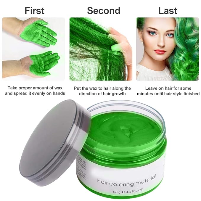 Green Wax Hair Color, Natural Hair Strong Style Gel Cream Hair Dye, Instant Hairstyle Mud Cream for Party, Cosplay, Masquerade etc.