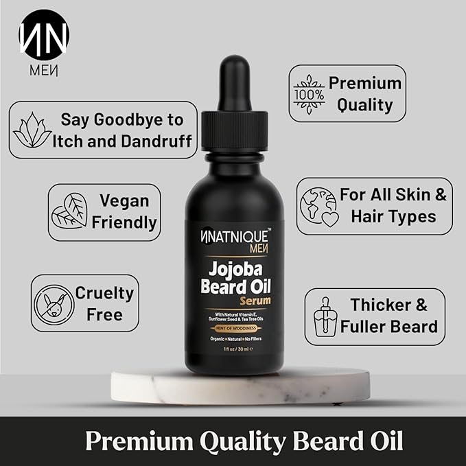 Natnique Beard Care Gift Set – Organic Jojoba Beard Conditioner with Vitamin E & Tea Tree + Vegan Beard Brush – Natural Moisturizer & Grooming Kit for Men – Softens, Hydrates & Reduces Itch