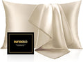 INFIIXSO Mulberry Silk Pillow Cases King Size Set of 2, Silk Pillowcase with Hidden Zipper 20"x36", Extraordinary Smooth and Soft Pillow Case for Hair and Skin(Beige, 2 Pack)