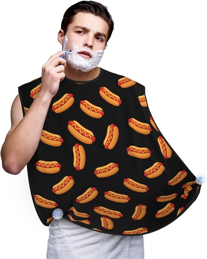 Waterproof Beard Grooming Bib, Fun Food Hotdog Hot Dogs Shave Bib, Non-Stick Hair Catcher for Shaving Trimming, Apron Essential for Men Dad