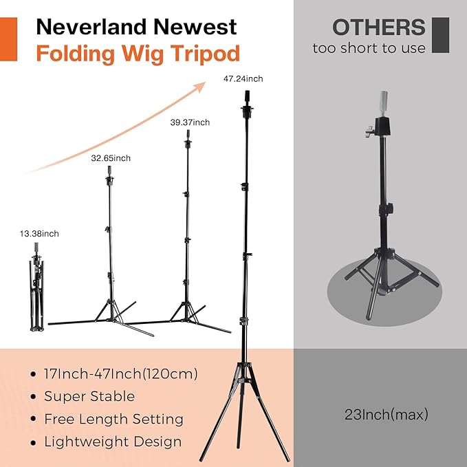 Neverland Beauty & Health 23 Inch Wig Head, Wig Stand Tripod with Head, Wig Head Stand with Mannequin Head for Wigs, Wig Stand with Head, Adjustable Tripod Manikin Head Set for Cosmetology(White)