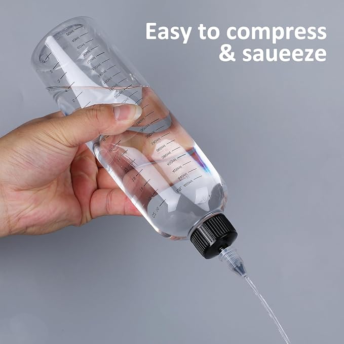 16.9oz Applicator Bottle for Hair, 2 PCS Twist-On Top Tip Cap Hair Color Bottle Applicator for Hairs with Graduated Scale, Clear Squeeze Bottles Plastic Hairs Dye Bottles, Hair-Oiling Container, 500ml
