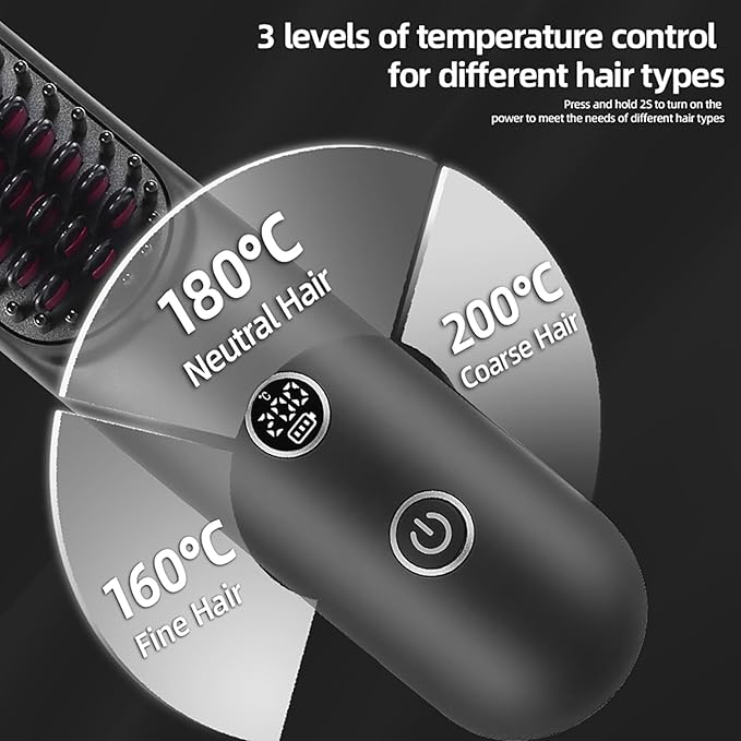 Bestauty Hot Comb Hair Straightener Comb, MCH Fast 20s Heating Technology, 320℉-356℉-392℉ 3 Levels Adjustable, Negative Ion Conditioning Hair Straightening Brush Straightener Brush (Black)