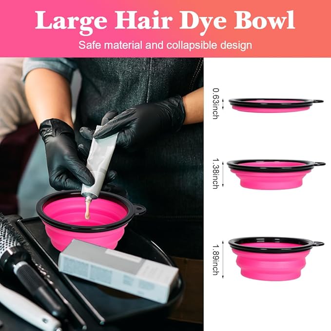 Hair Dye Color Brush and Bowl Set, Color Bowl Brushes Tool Mixing Bowl Kit Tint Comb for Hair Tint Dying Coloring Applicator (Pink&Clear)