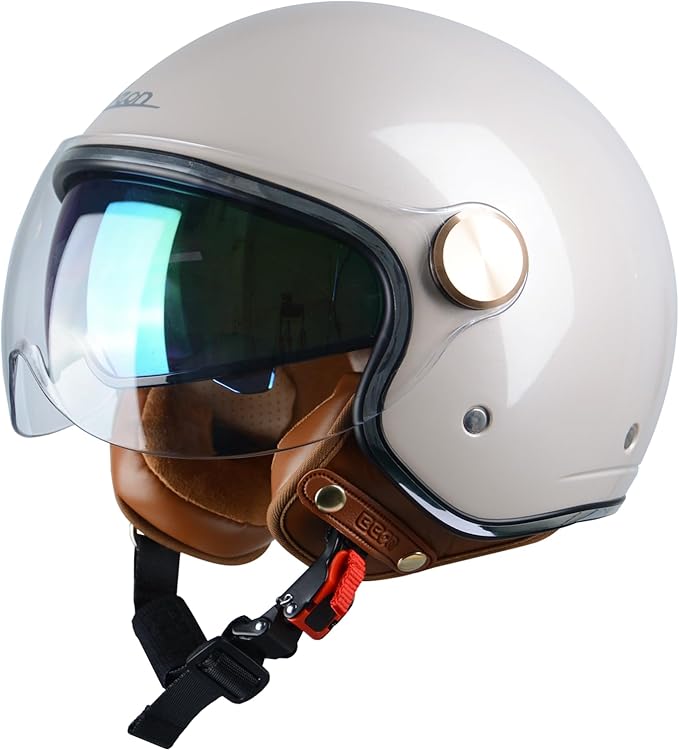 Open Face Motorcycle Helmet for Adults, DOT Approved,3/4 Retro Vespa Helmet, Dual Visors Men's and Women's Motorbike Casco for Moped Cruiser Bobber and Chopper