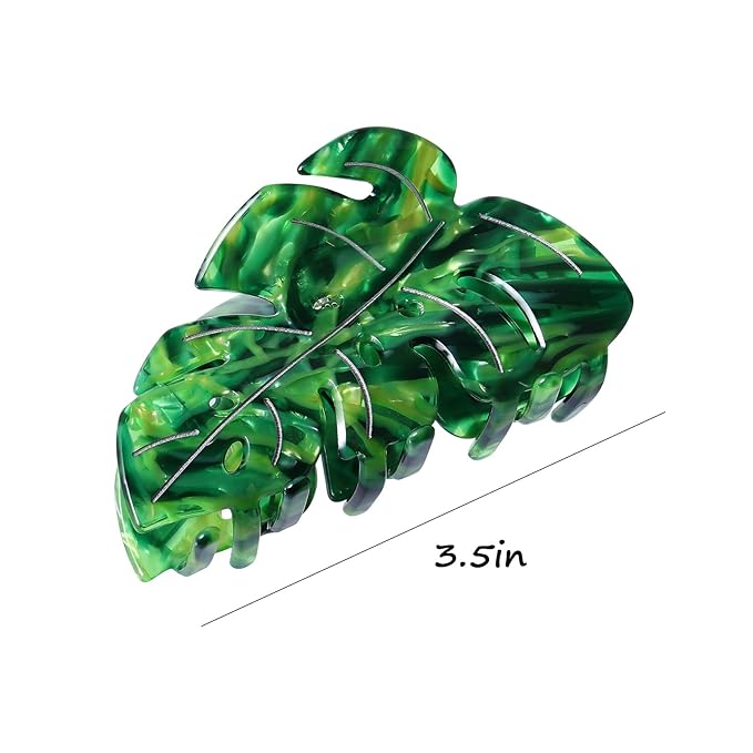 Hair Claw Clip Green Leaf Shape 3.5 Inch Hair Grip Clip French Design Women Girls Spring Hair Accessories Strong Hold for Thick Thin Hair