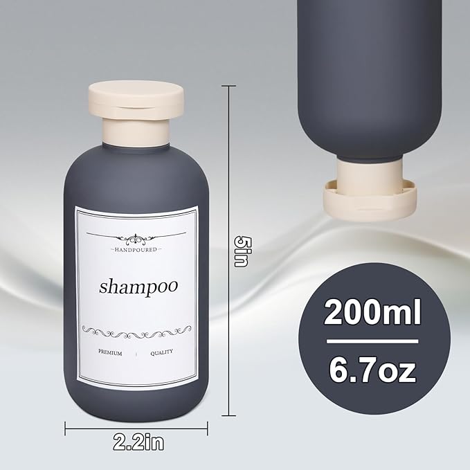 ASEVAT 6.7oz Sealed Plastic Travel Shampoo Bottles, Travel Shampoo and Conditioner Bottles Refillable, Empty Squeeze Bottle, Hand Soap Dispenser for Vacation, Gym, Home(BlueNavyGrey)