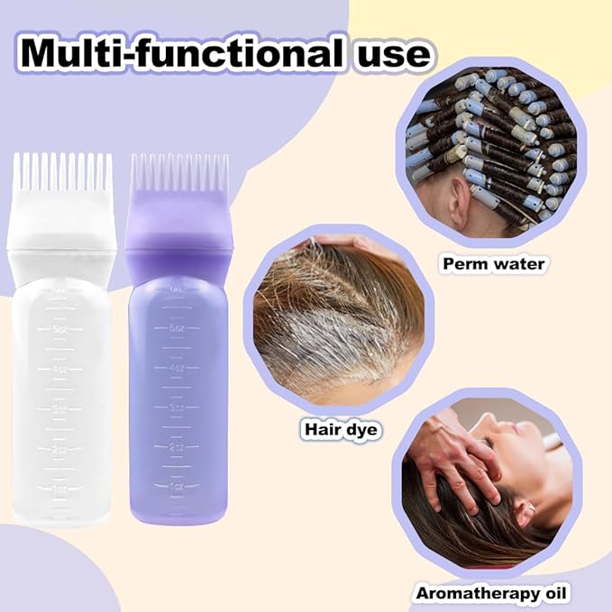 ELANE 4 Pack Hair Oiler Comb Bottle,Root Comb Applicator Bottle for Hair Oil Scalp Hair Oiling Applicator(2Purple+2White)