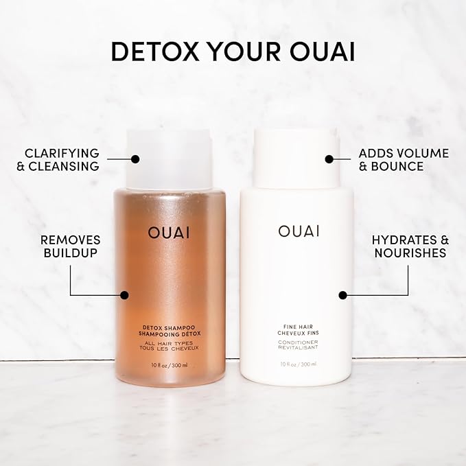 OUAI Detox Shampoo & Fine Hair Conditioner Bundle - Clarifying Shampoo for Build Up, Dirt, Oil, Product and Hard Water & Volumizing Conditioner for Fine Hair (2 Count)