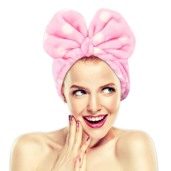 Hairizone Cosmetic Hair Band for Face Washing Shower Spa and Makeup, Soft and Cute Big Bow Headband for Kids and Girls (Light Pink)