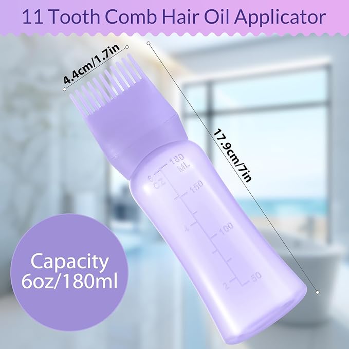 D Dymoece Root Comb Applicator Bottle 6 Ounce Hair Oil Applicator for Hair Dye, Hair Oiler Comb Bottle with Graduated Scale