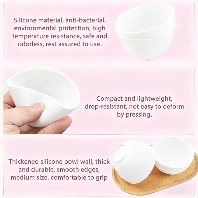 5-Piece Silicone Mixing Bowl Set, 3.3-Inch Microwaveable Silicone Bowls for Facial Masks, Mud Masks, and Other Skin Care Products Facial Bowls for Estheticians. (White)