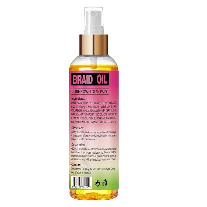 Braid Oil for Soothes Moisturizes Dry & Itchy Scalp- Braid Care for Dandruff and Thinning Edges- Braiding Scalp Oil for Locs & Twists Enhances Shine and Reduces Frizz Refreshes Dry Hair 8 fl oz
