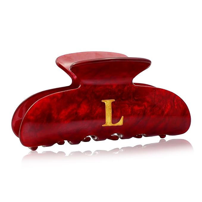 Acrylic Letter Hair Clips for Women - Red Monogram Hair Claw Alphabet Large Hair Clip, Fashion Glitter Claw Clips Elegant And Durable Hair Accessory, Letter L