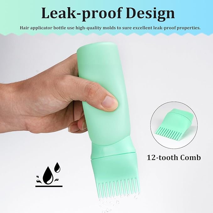 Cosywell Root Comb Applicator Bottle 6 Ounce 3 Pack Hair Oiling Bottle Hair Dye Applicator Brush for Hair Root Comb Color with Graduated Scale(White Blue Green)