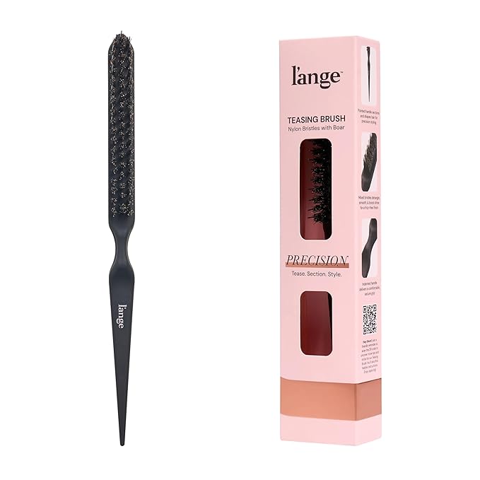 L'ANGE HAIR Detangling Teasing Brush with Nylon & Boar Bristles | Precise Sectioning | Adds Volume & Root Lift | Tames Flyaways & Frizz | Indented Grip | All Hair Types (Black)