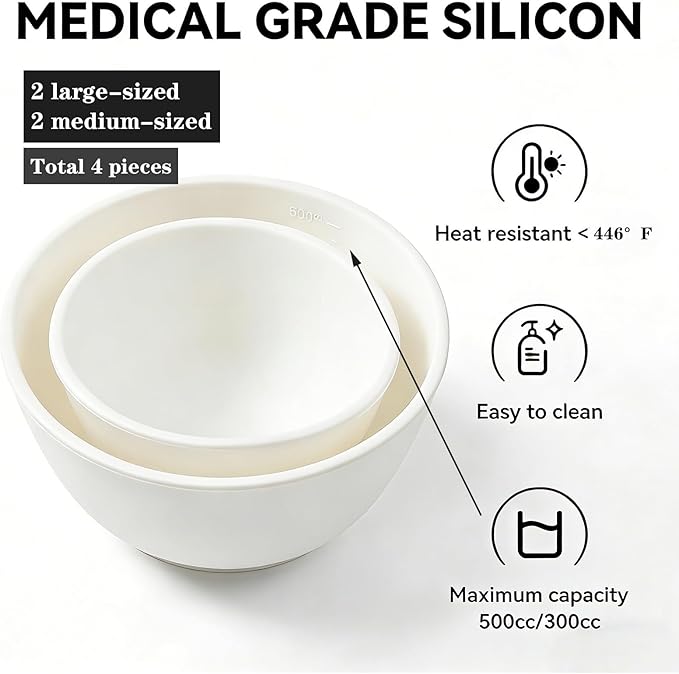 4Pcs Silicone Facial Mask Bowl DIY Face Mask Mixing Bowls for for Home Salon Spa Face Skin Applicator Bowl, White