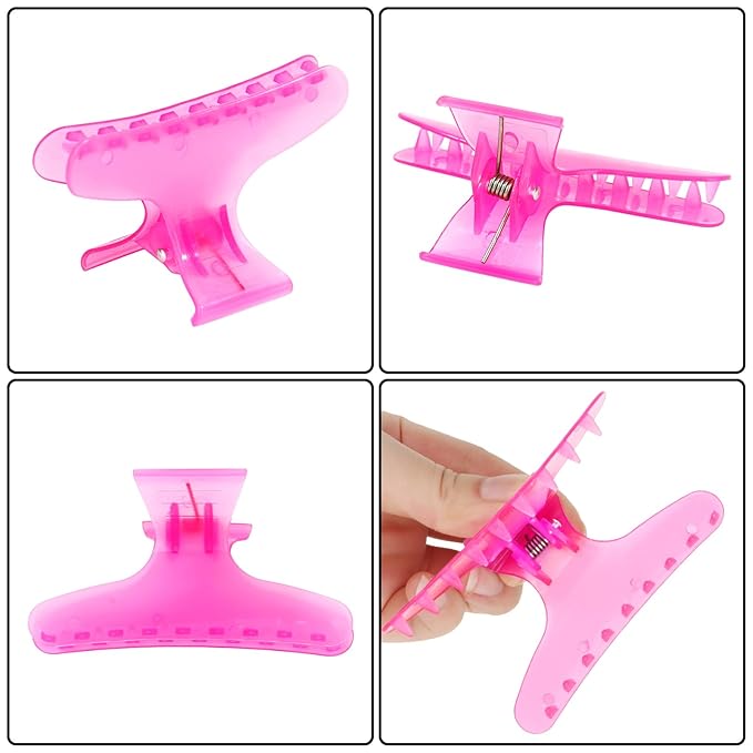 Ondder Pink Butterfly Hair Claw Clips for Styling and Sectioning - Makeup Hair Clamp Clips for Women and Girls