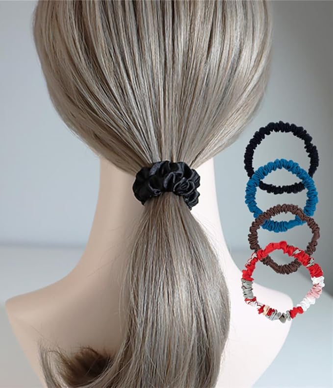 6 Pack 100% Muberry Silk Scrunchies for Women Luxury Hair Ties,No Damage Gentle Hair Bands,Ponytail Holders Silk Hair Ties for Thick and Thin or Curly Hair