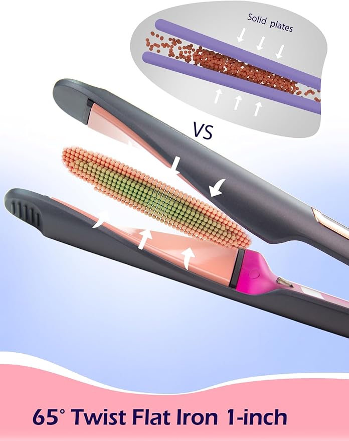 ANGENIL Pro Twist Ceramic Flat Iron 1 Inch, Dual Voltage Hair Straightener and Curler 2 in 1, Multi-Stylers Round Flat Iron Hair Curling Iron, Fast Heating LCD Display, 11 Adjustable Temp (250℉-450 ℉)