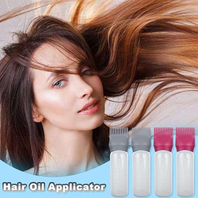 ELANE 4 Pack Root Comb Applicator Bottle, Oil Comb Applicator for Hair Dye, Shampoos, Salons. (Grey+Red)