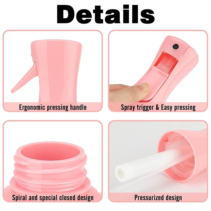 Spray Bottle for Hair (6.8OZ /200ML) Continuous Ultra Fine Mist Sprayer for Hair, Salons, Barber, Plants, Skin Care, Cleaning 2 Pack Pink