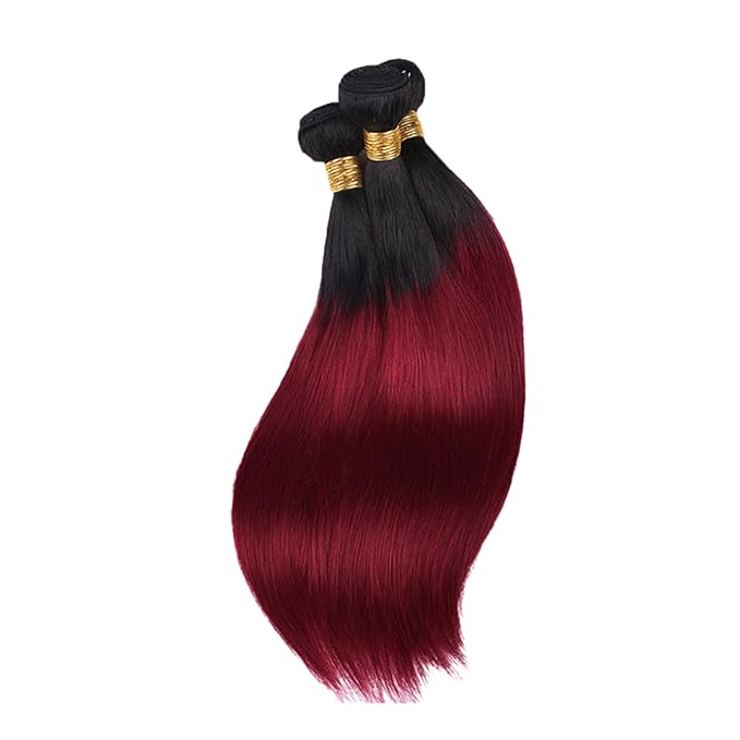 30 32 34 Inch Ombre Human Hair Bundles 1B99J Straight Bundle Niegmeag Brazilian Virgin Remy Hair Extensions 2 Tone Black and Burgundy Straight Bundle 150g