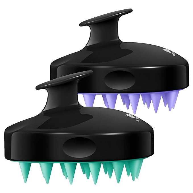HEETA Hair Scalp Massager Shampoo Brush 2 Pack, Soft Silicone Bristles to Remove Dandruff, Waterproof Hair Scrubber for Both Wet Dry Use, Suitable for Men & Women (Turquoise & Purple)