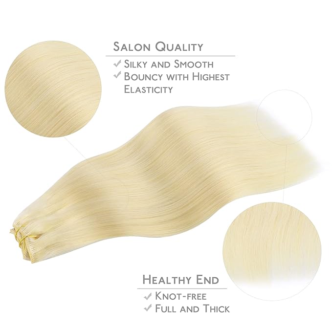 WENNALIFE Clip in Hair Extensions Real Human Hair, 16 Inch 120g 7pcs Human Hair Extensions Clip In Human Hair, Bleach Blonde Hair Extensions Clip In Real Hair Coloured Remy Human Hair Extensions