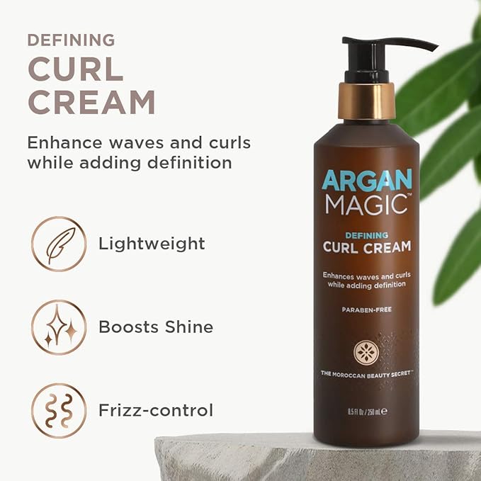ARGAN MAGIC Defining Curl Cream - Enhances Waves and Curls While Adding Definition | Conditions, Detangles, and Reduces Frizz | Paraben Free (8.5 Ounce / 250 Milliliter)