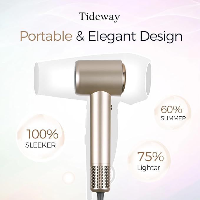 Tideway Hair Dryer, Blow Dryer with Diffuser High-Speed Plasma Ionic Low Noise for Fast Drying, Travel Hair Dryer for Women and Man, Curly/Wavy & Long/Thick Color-Treated Hair H11