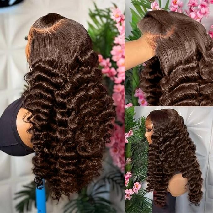 5x5 SKINLIKE Real HD Lace Closure Wig, Chocolate Brown Loose Body Wave 250% Density 0.10mm Ultra-thin Swiss Lace Pre-plucked Bleached Small Knots With Baby Hair Brown Wig Human Hair Wigs 18 Inch