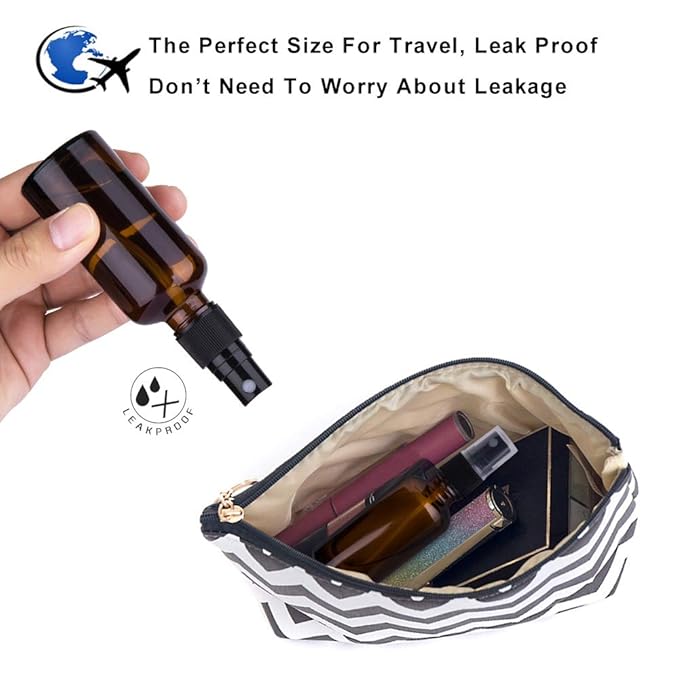 6 Pack Amber Glass Spray Bottles for Essential Oils, 2oz Small Fine Mist Travel Empty Spray Bottle for Hair and Plants