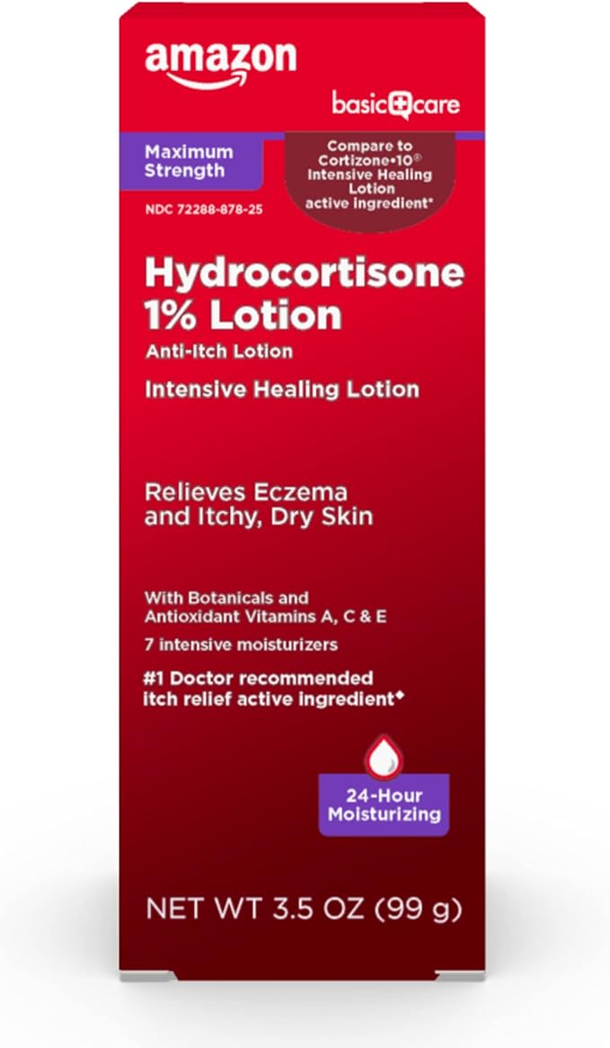 Amazon Basic Care Maximum Strength 1% Hydrocortisone Anti-Itch Lotion for Eczema, 3.5 ounce (Pack of 1)