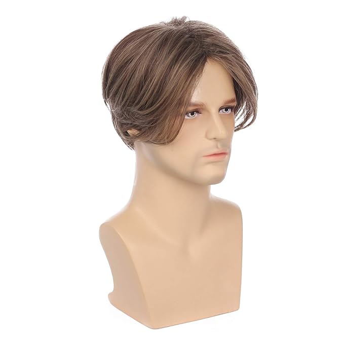 Kaneles Mens Brown Wig Short Straight Men Wigs Synthetic Wig Realistic Natural Middle Part Wigs for Men (Brown)