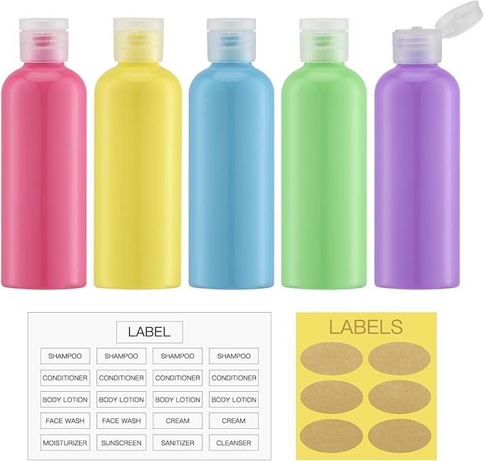 LISAPACK 3.4 oz Travel Bottles for Toiletries, Plastic Travel Size Containers for Shampoo Conditioner TSA Approved, Empty Small Squeeze for Lotion, Leak Proof Mini Liquid Tube for Refillable