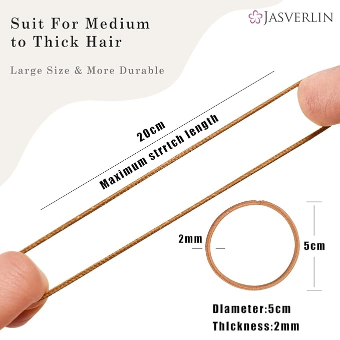 Hair Ties Brown Nylon Hair Rubber Bands for Women Girls Fine Medium Beauty Hair Elastics, Skinny Ponytail Holder Snag Free No Damage No Breakage 2mm 80 Pcs JASVERLIN (Light Ash Brown)