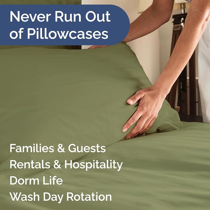 King Pillow Cases Set of 6 - Ultra Soft Hotel Quality Pillowcase Covers - Comfy. Cozy & Wrinkle Free - Shrink, Stain and Fade Resistant - Machine Washable Pillow Protectors - 6 Piece Set - Sage Green