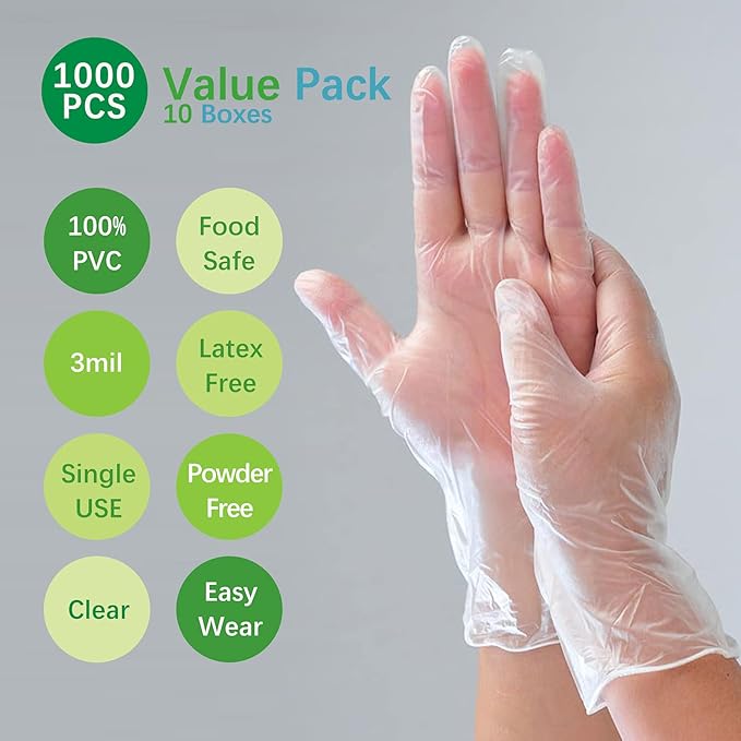 Clear Vinyl Food Safe Disposable Gloves Latex Free Powder Free for Food Prep Handling Cooking Cleaning