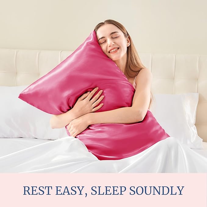 BEDELITE Satin Pillowcase for Hair and Skin, Super Soft and Cooling Similar to Silk Pillow Cases 2 Pack with Envelope Closure, Gift for Women Men(20"x26" Standard Size, Hot Pink)