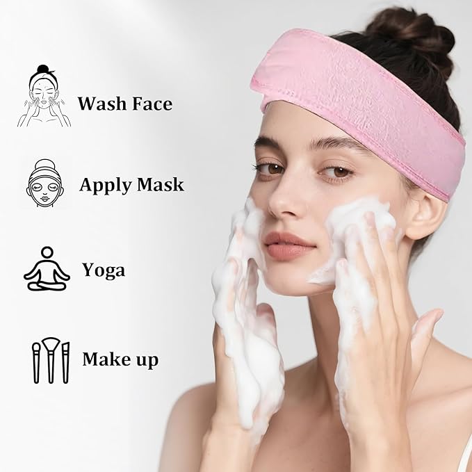 4 Pack Adjustable Makeup Headbands – Non-Slip Spa & Facial Hair Wrap, Washable Headband for Shower, Yoga, Gym, Salon & Home Use (Fits All), HZFD-BE