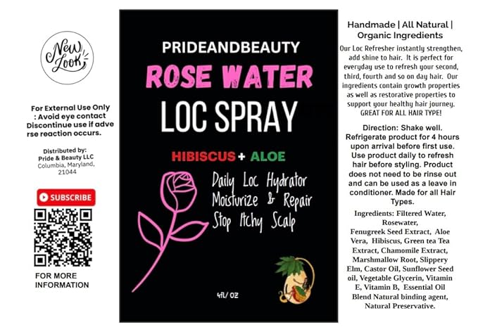 Hibiscus Rose Water Hair Spray – Natural Leave-In Mist for Hair Growth, Shine & Hydration – Lightweight Moisturizer for Locs, Curls & Natural Hair – Sulfate-Free Daily Hair Refresher