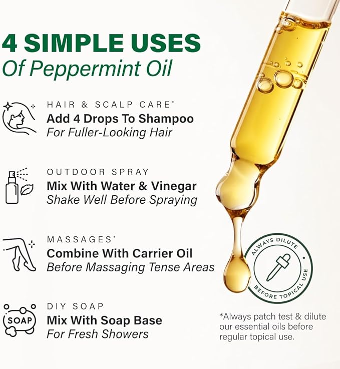 KUKKA Peppermint Essential Oils - 4 Fl Oz - for Hair, Skin, Diffuser, Aromatherapy & DIY Soap Making Scent
