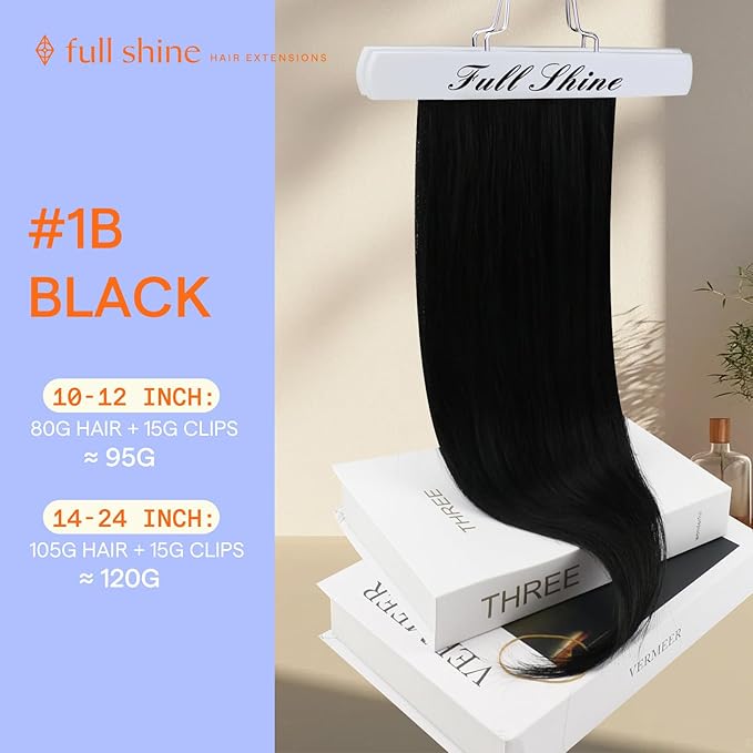 Full Shine 24 Inch Black Human Hair Clip in Extensions Brazilian Human Hair Extensions Clip ins Natural Black Silky Straight Remy Hair Extensions Clip in Human Hair for Long Hair 7 Pcs