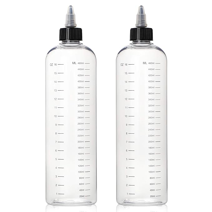 Segbeauty 16.9oz Hair Dye Bottles, Measured Twist-On Top Tip Cap Hair Color Squeeze Bottle with Ratio Graduated Scale, 2pcs 500ml Refillable Empty Hair Color Applicator Bottle Dyeing Tool Transparent
