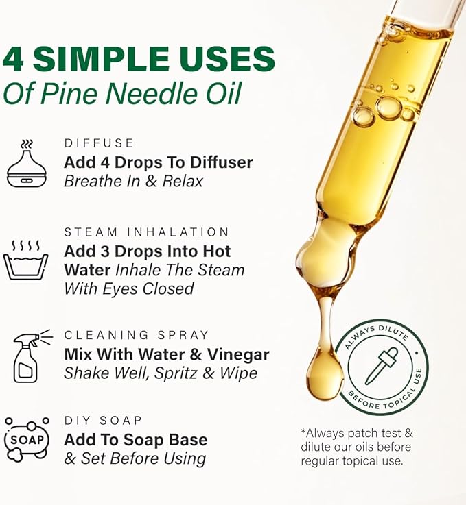 KUKKA Pine Needle Essential Oils - 4 Fl Oz - for Hair, Skin, Diffuser, Aromatherapy & DIY Soap Making Scent