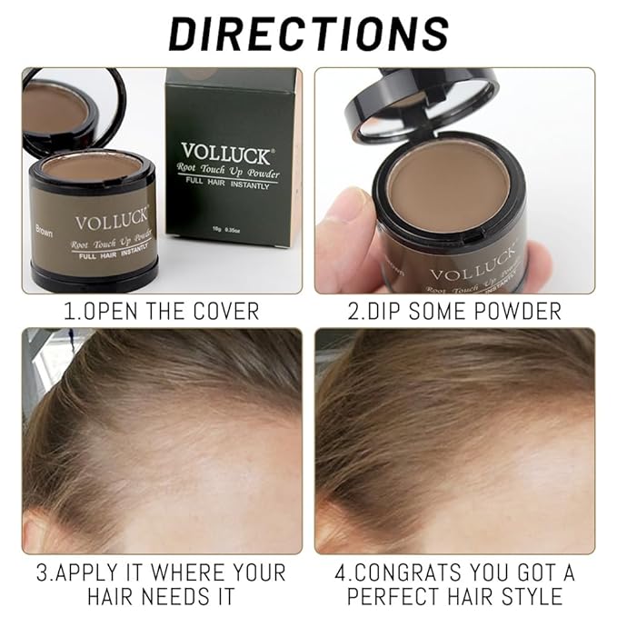 VOLLUCK Root Touch up Powder, Instant Hairline Powder for Thinning Areas and Gray Hair Coverage, Natural and Non-greasy Root Cover up for Women and Men (Black, 0.35 Ounce)