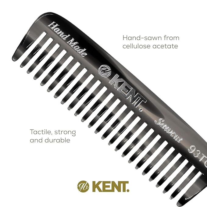 Kent 93T Black Graphite Beard Comb for Men - Wide Tooth Men's Comb, Ideal For Mustaches and Beards and Facial Hair, Small Pocket Sized Travel Detangler Combs, Saw-Cut, Hand Polished, Made in England