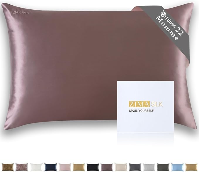 ZIMASILK 22 Momme Silk Pillowcase for Hair and Skin - 100% Pure Mulberry Silk with Hidden Zipper, Grade 6A Luxury Pillow Case for Women, Soft & Durable, Gift Box (King 20"x36" Grey Purple)